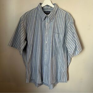 Manhattan Shirtmakers Button Down Casual Striped Blue Wrinkle Free